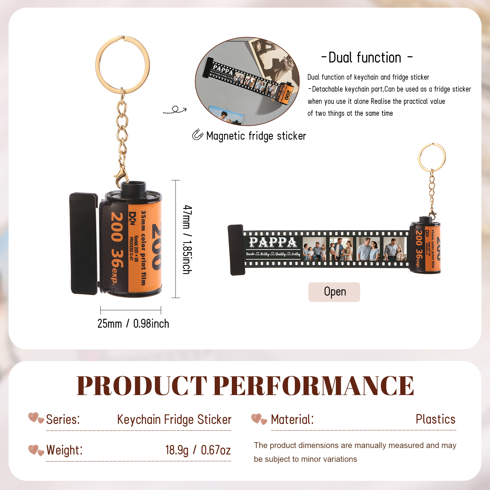 4 Names & 4 Photos Family Fridge Magnet Film Roll – Personalised Keepsake Keychain Gift for Dad & Grandad | Jessemade