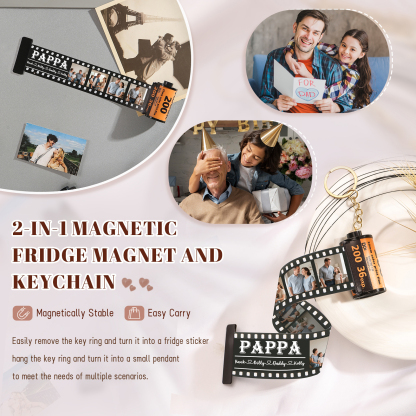 4 Names & 4 Photos Family Fridge Magnet Film Roll – Personalised Keepsake Keychain Gift for Dad & Grandad | Jessemade