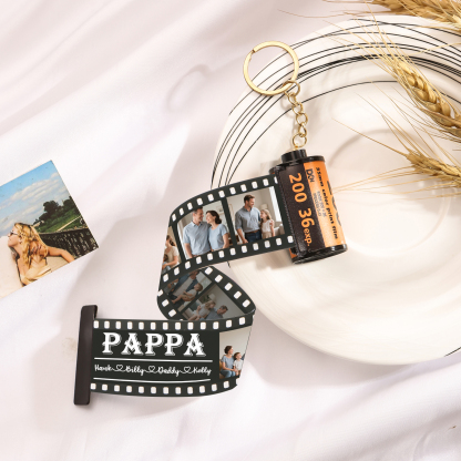 4 Names & 4 Photos Family Fridge Magnet Film Roll – Personalised Keepsake Keychain Gift for Dad & Grandad | Jessemade