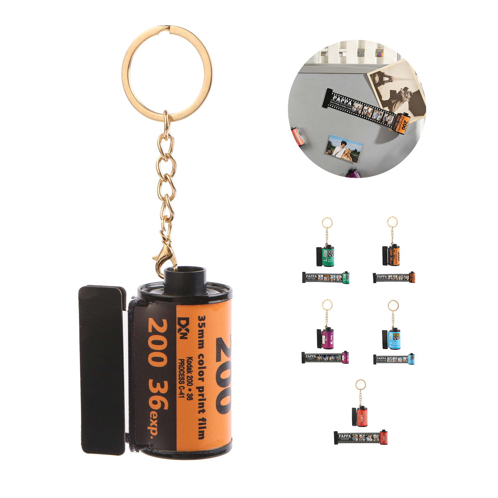 4 Names & 4 Photos Family Fridge Magnet Film Roll – Personalised Keepsake Keychain Gift for Dad & Grandad | Jessemade