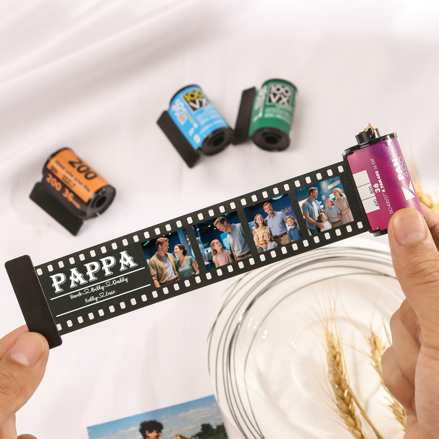 5 Names & 4 Photos Family Fridge Magnet Film Roll – Personalised Keepsake Keychain Gift for Dad & Grandad | Jessemade