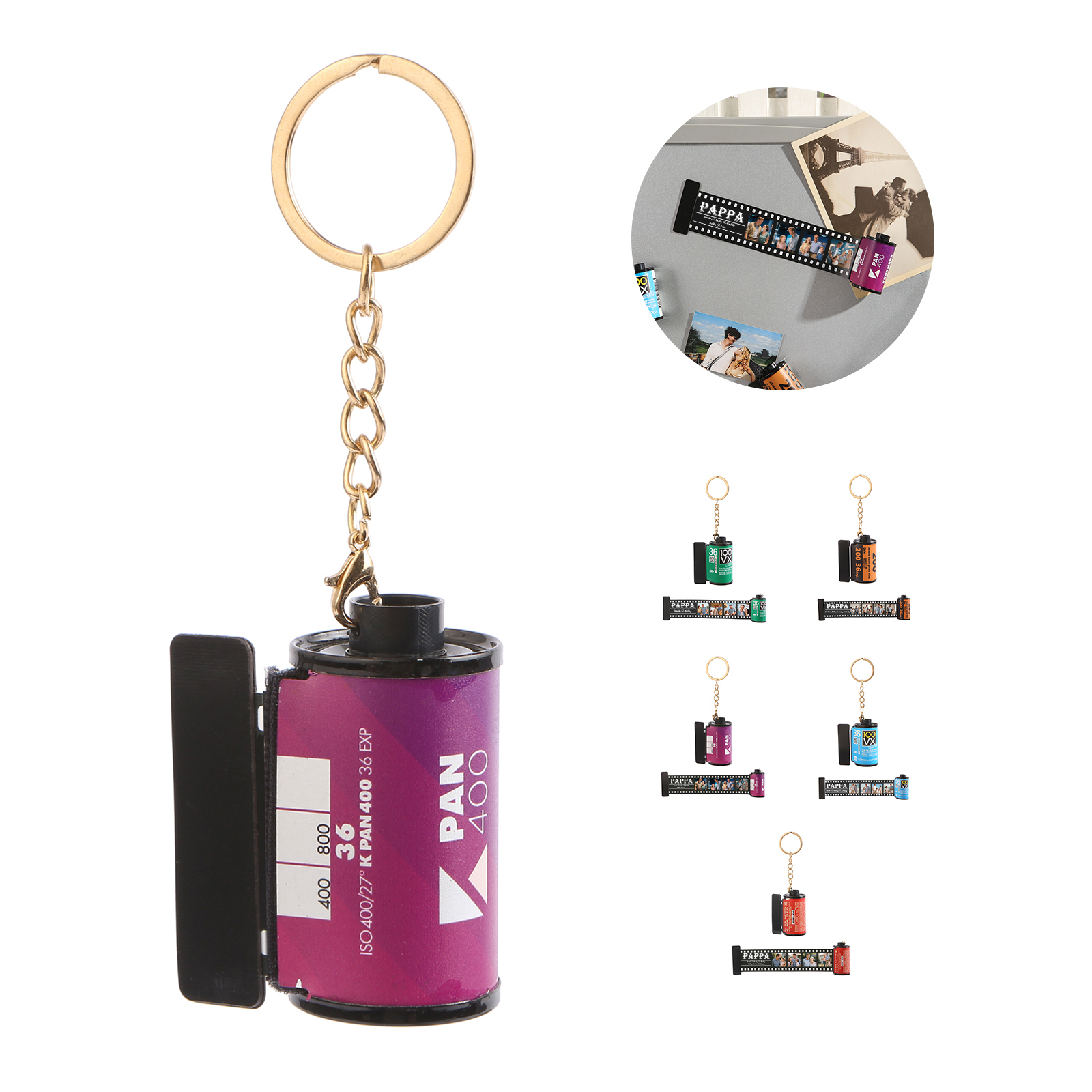 5 Names & 4 Photos Family Fridge Magnet Film Roll – Personalised Keepsake Keychain Gift for Dad & Grandad | Jessemade