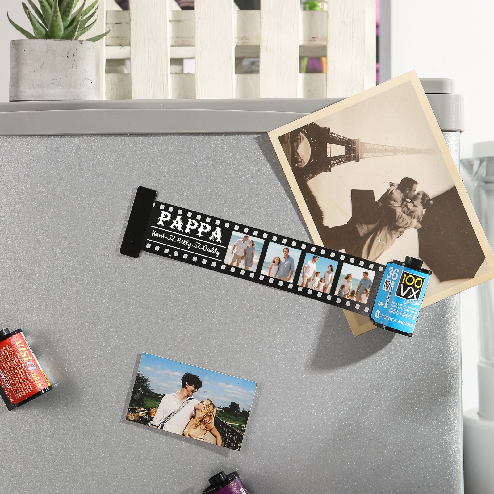 3 Names & 4 Photos Family Fridge Magnet Film Roll – Personalised Keepsake Keychain Gift for Dad & Grandad | Jessemade