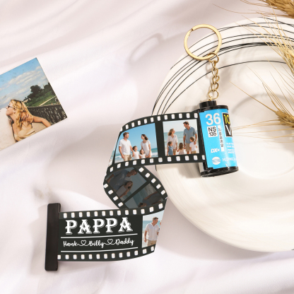 3 Names & 4 Photos Family Fridge Magnet Film Roll – Personalised Keepsake Keychain Gift for Dad & Grandad | Jessemade
