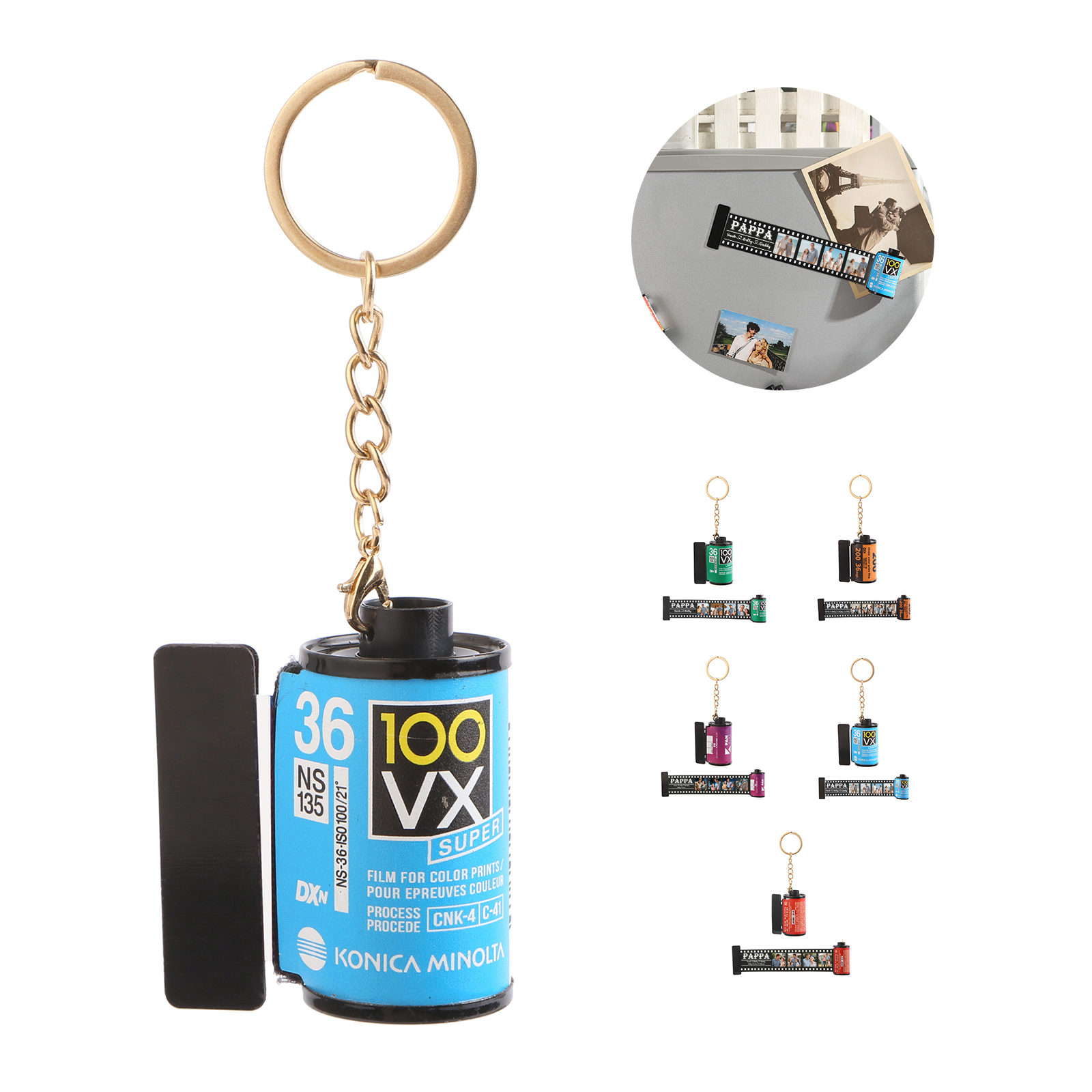 3 Names & 4 Photos Family Fridge Magnet Film Roll – Personalised Keepsake Keychain Gift for Dad & Grandad | Jessemade