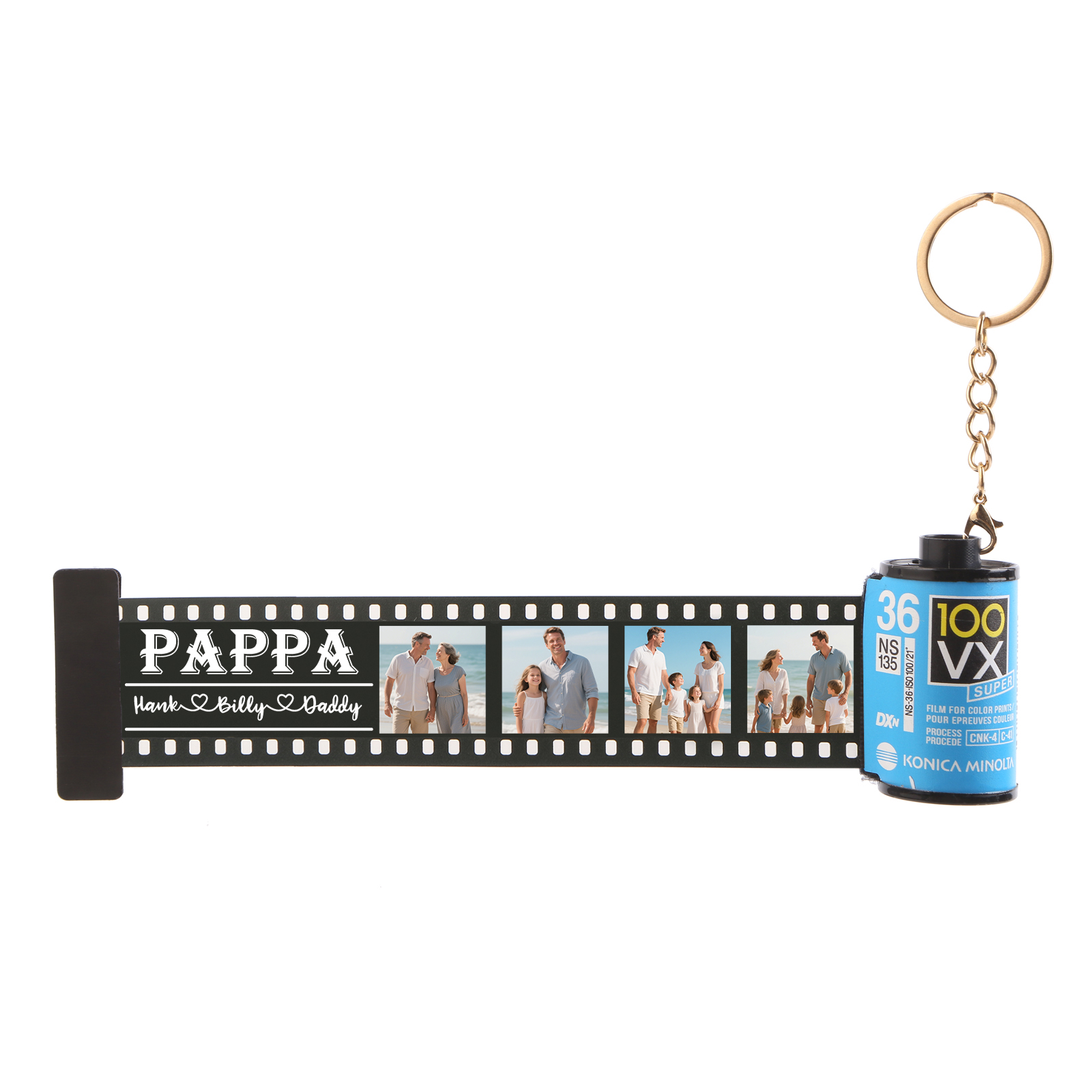 3 Names & 4 Photos Family Fridge Magnet Film Roll – Personalised Keepsake Keychain Gift for Dad & Grandad | Jessemade
