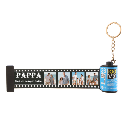 2 Names & 4 Photos Family Fridge Magnet Film Roll – Personalised Keepsake Keychain Gift for Dad & Grandad | Jessemade