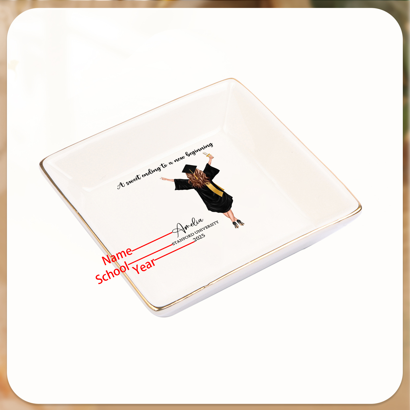 Personalised Graduation Trinket Dish with Name, School & Year | Jessemade