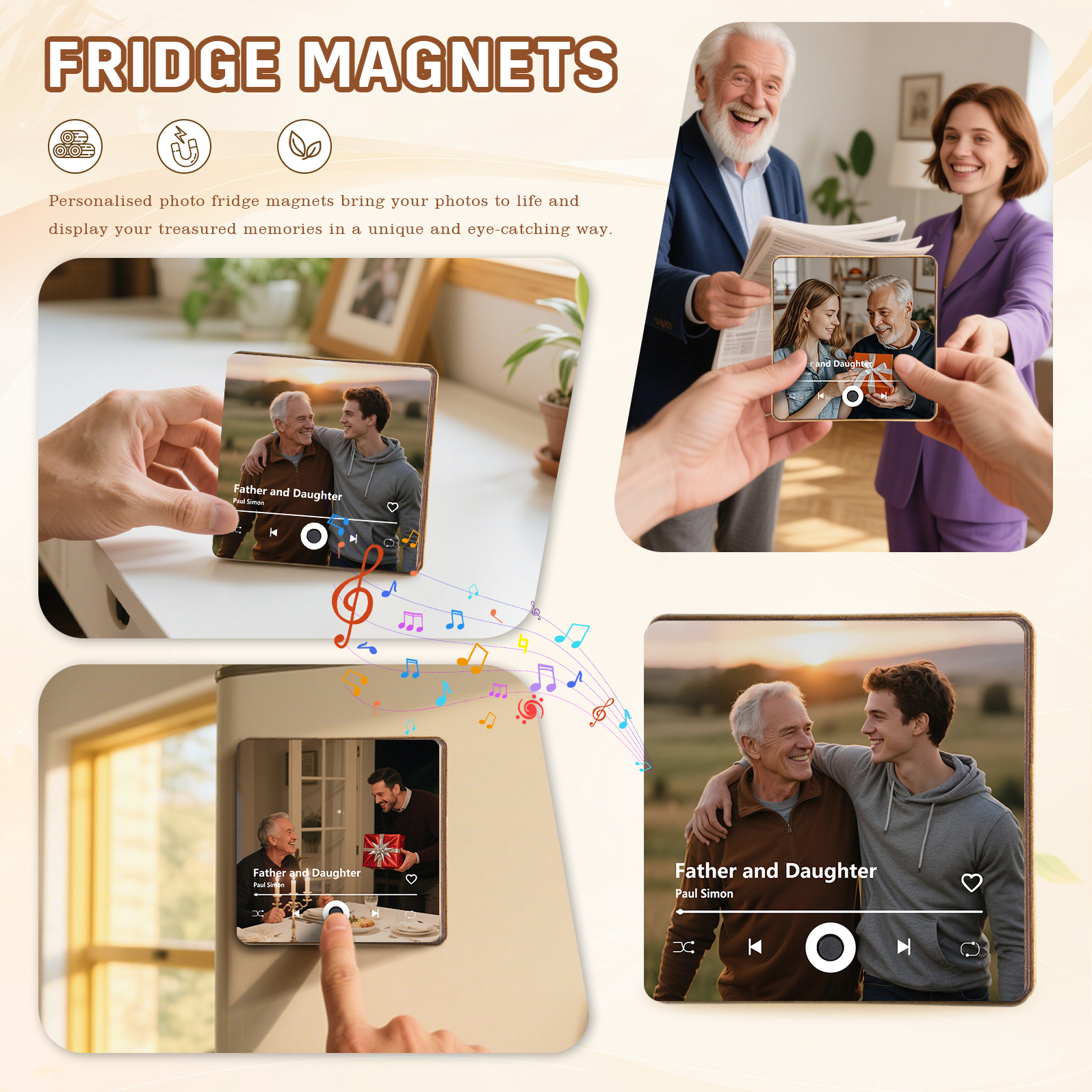 Personalised Music Fridge Magnet – Custom Photo & Song & Text - Meaningful Gift for Loved Ones | Jessemade