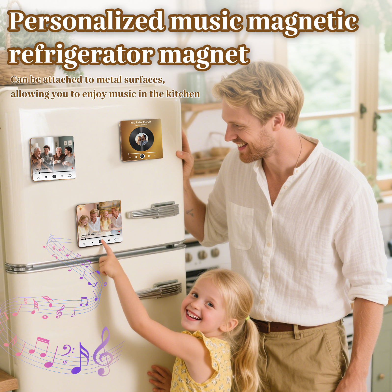Personalised Music Fridge Magnet – Custom 2 Photos & 1 Song & 1 Text - Meaningful Gift for Loved Ones | Jessemade