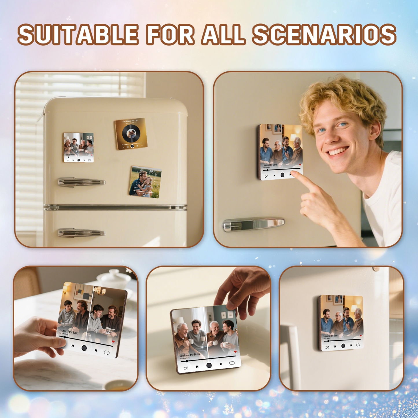 Personalised Music Fridge Magnet – Custom 2 Photos & 1 Song & 1 Text - Meaningful Gift for Loved Ones | Jessemade