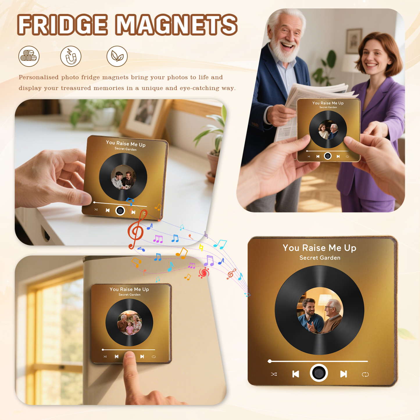 Personalised Vinyl-Style Music Fridge Magnet with Photo & Song & Text – A Retro Spin on Treasured Memories | Jessemade