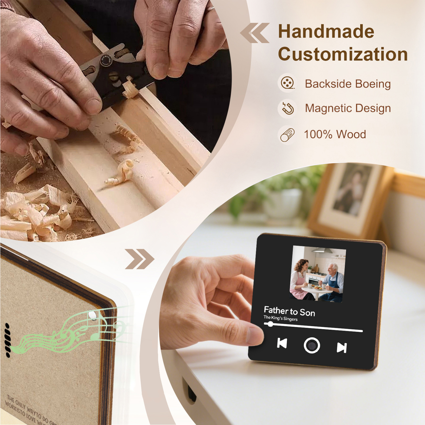 Personalised Music Fridge Magnet – Custom Photo & Song & Text - Elegant Black Gift for Loved Ones | Jessemade