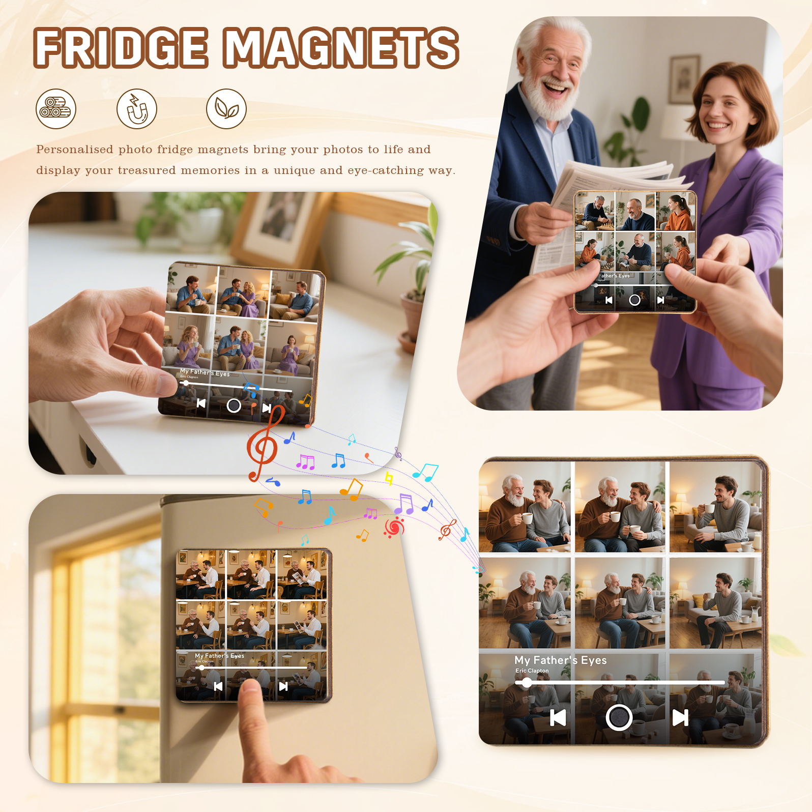 9 Photos Personalised Music Fridge Magnet – Custom Photo & Song & Text - Meaningful Gift for Loved Ones | Jessemade