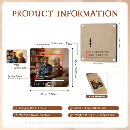 Custom Music Fridge Magnet with Calendar – Personalised Meaningful Photo & Song Family Gift for Any Occasion  | Jessemade