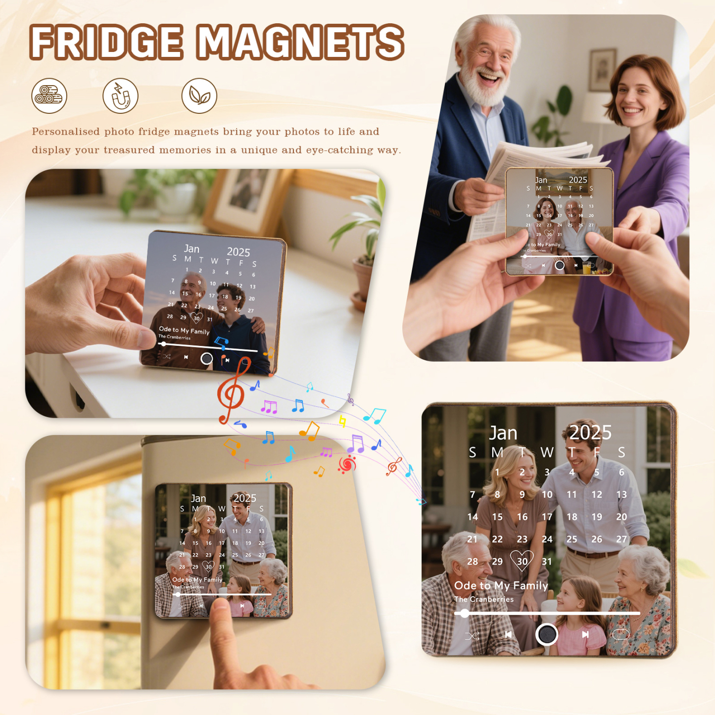 Custom Music Fridge Magnet with Calendar – Personalised Meaningful Photo & Song Family Gift for Any Occasion  | Jessemade