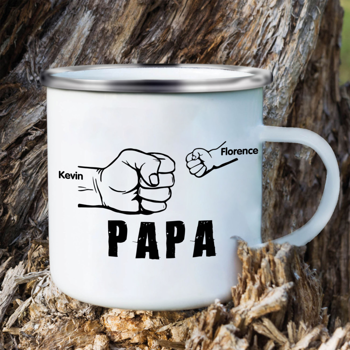 2 Names-Personalised Enamel Mug for Dad – Custom Names Fist Bump Design | Jessemade