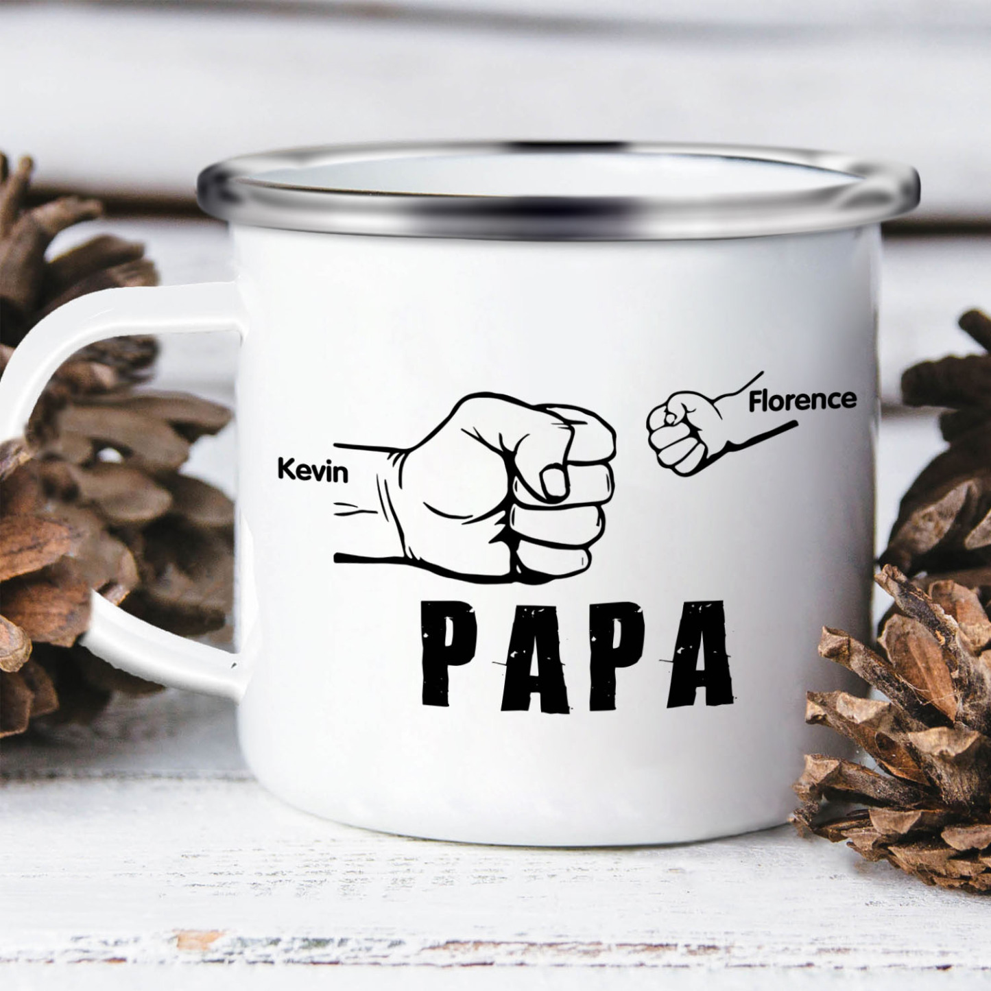 2 Names-Personalised Enamel Mug for Dad – Custom Names Fist Bump Design | Jessemade