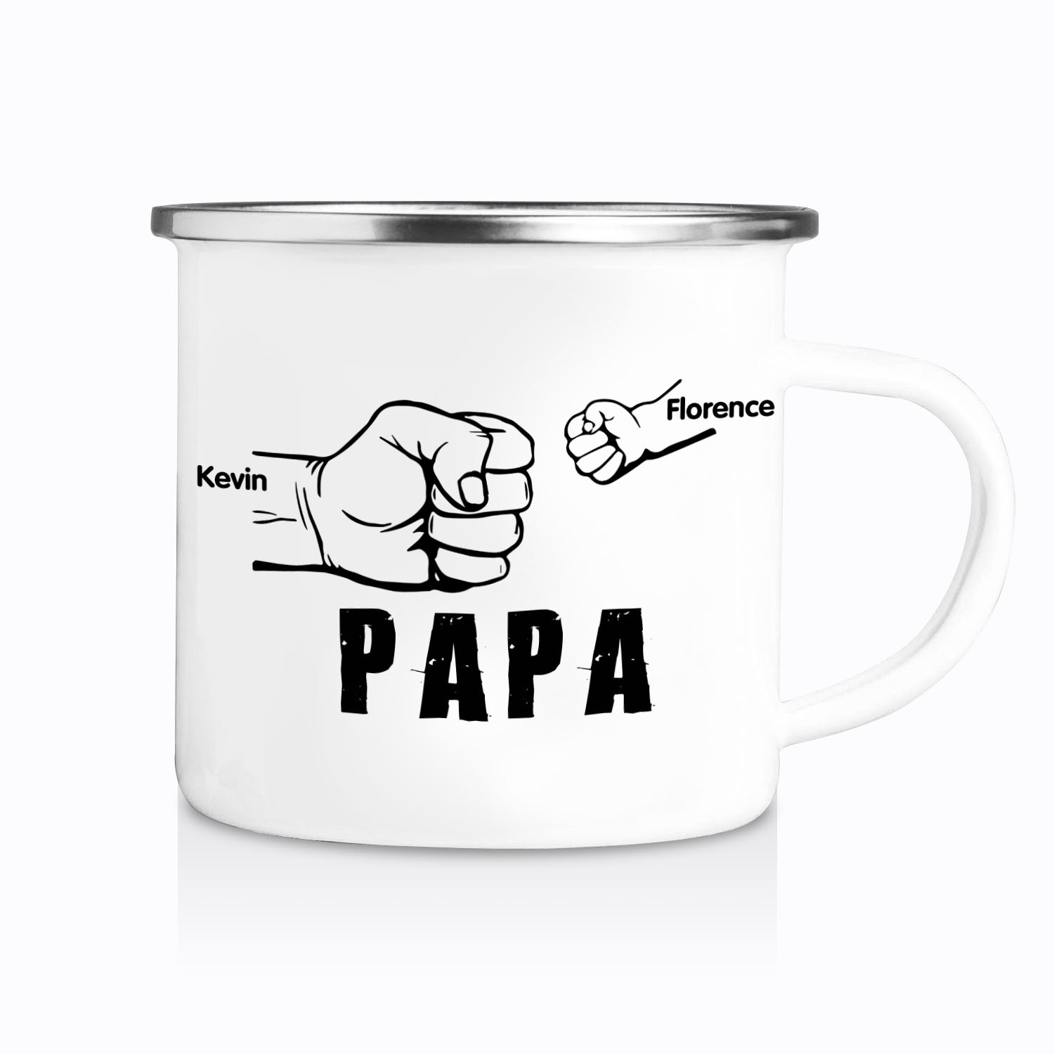 2 Names-Personalised Enamel Mug for Dad – Custom Names Fist Bump Desig