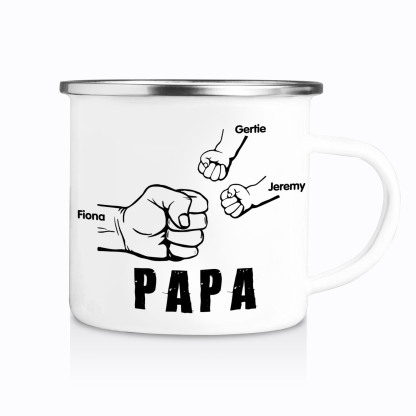 3 Names-Personalised Enamel Mug for Dad – Custom Names Fist Bump Desig