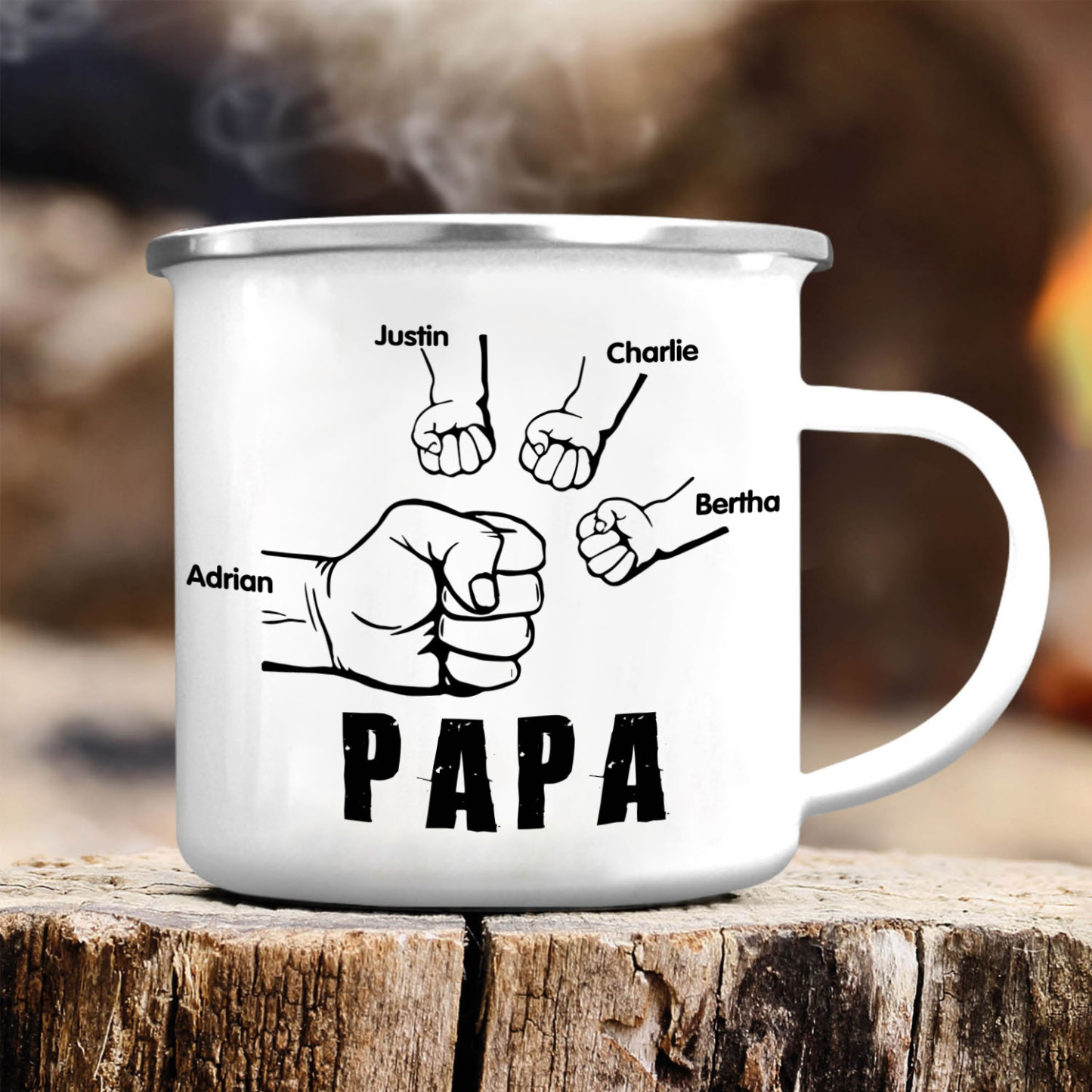 4 Names-Personalised Enamel Mug for Dad – Custom Names Fist Bump Design | Jessemade