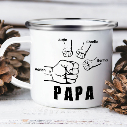4 Names-Personalised Enamel Mug for Dad – Custom Names Fist Bump Design | Jessemade