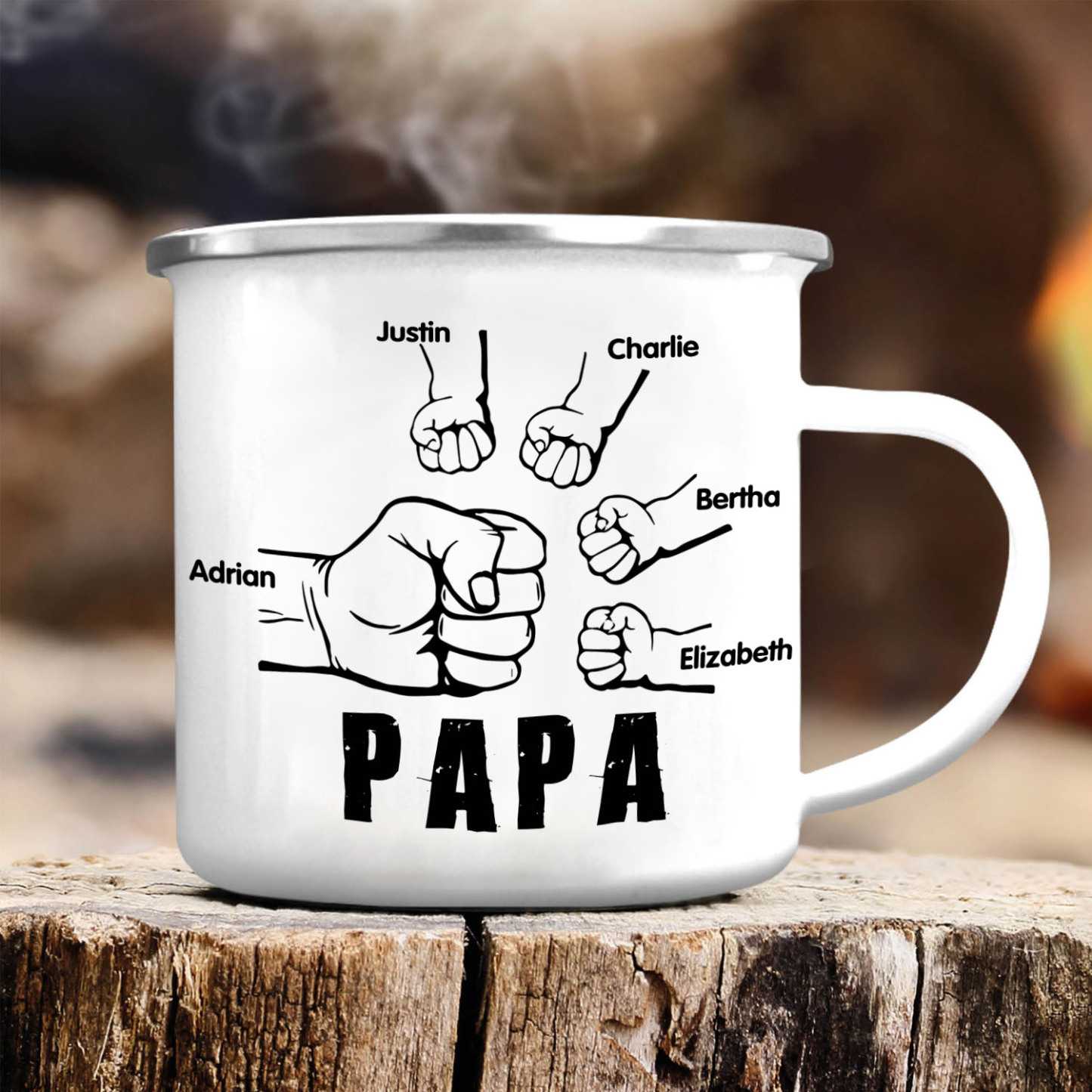 5 Names-Personalised Enamel Mug for Dad – Custom Names Fist Bump Design | Jessemade