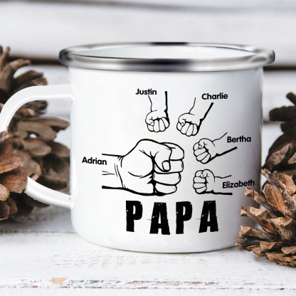 5 Names-Personalised Enamel Mug for Dad – Custom Names Fist Bump Design | Jessemade