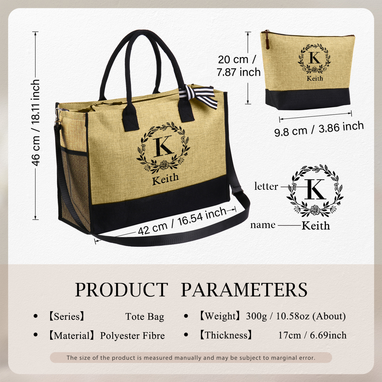 Personalized Custom Letter and Name Tote Bag Beach Jute Bag Birthday Wedding Party Travel Gift for Women/Girls