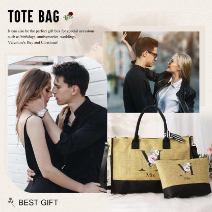 Personalized Letters with Name Tote Beach Jute Bag Birthday Wedding Party Travel Gift for Women/Girls