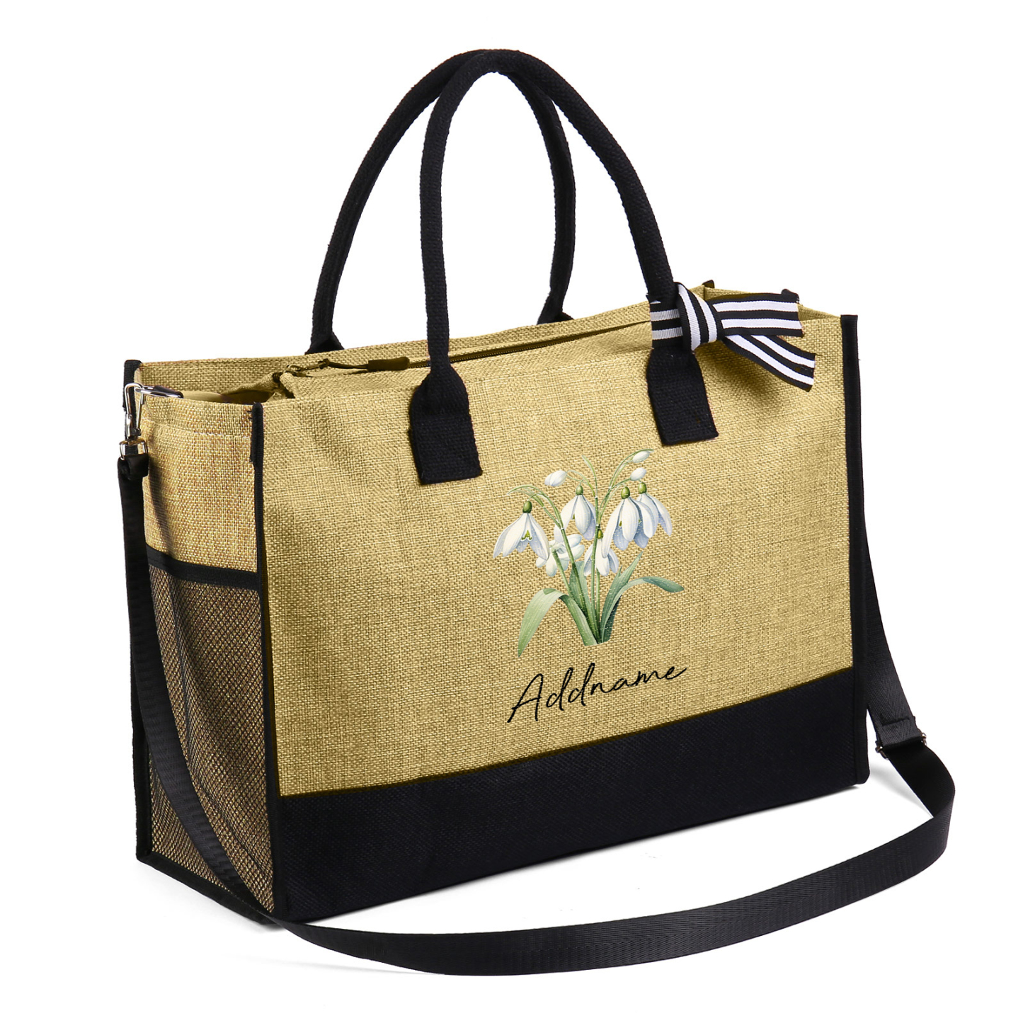 Personalized Custom Beautiful Birthflower and Name Tote Bag Beach Jute Bag Birthday Wedding Party Travel Gift for Women/Girls