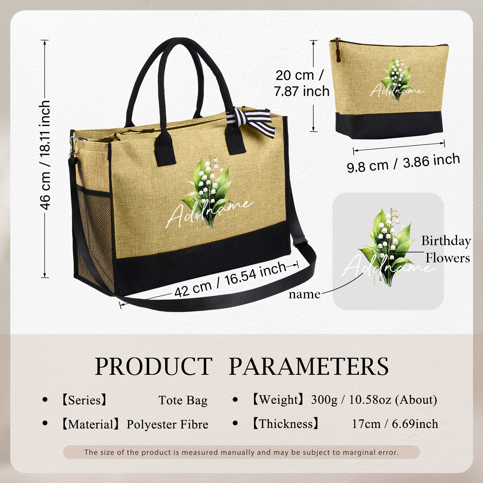 Personalized Custom Beautiful Birthflower and Name Tote Bag Beach Jute Bag Birthday Wedding Party Travel Gift for Women/Girls