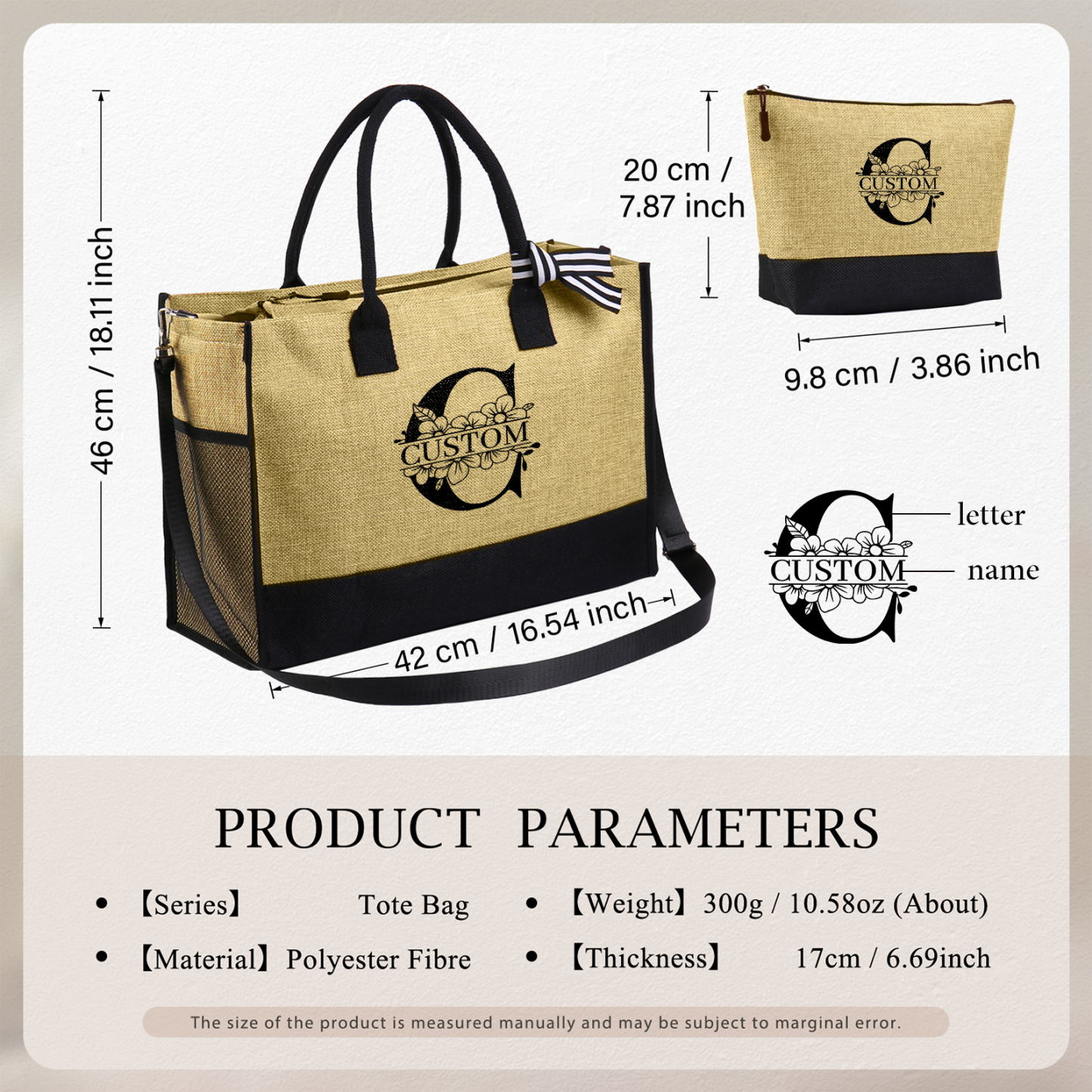 Personalized Letters with Name Tote Beach Jute Bag Birthday Wedding Party Travel Gift for Women/Girls