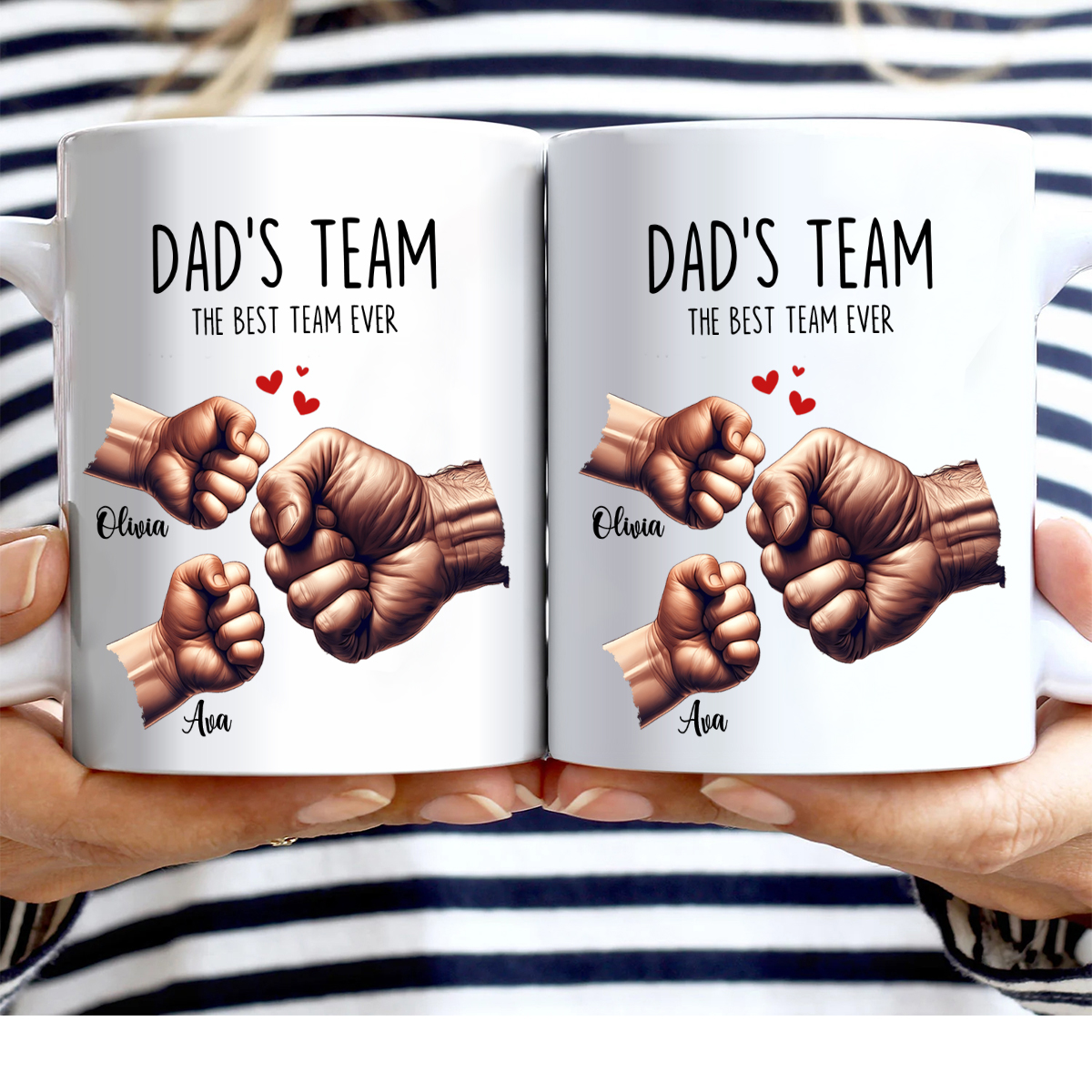 2 Names-Personalised Fist Bump Double Sided Printed Mug-Customised Father's Day Gift for Dad | Jessemade