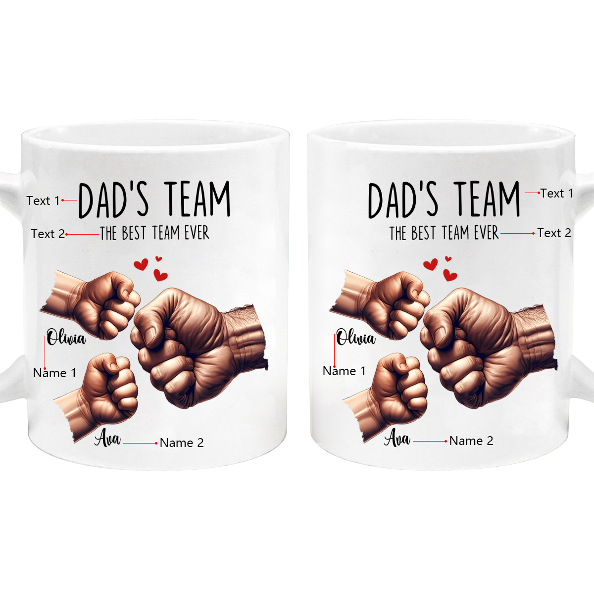 2 Names-Personalised Fist Bump Double Sided Printed Mug-Customised Father's Day Gift for Dad | Jessemade