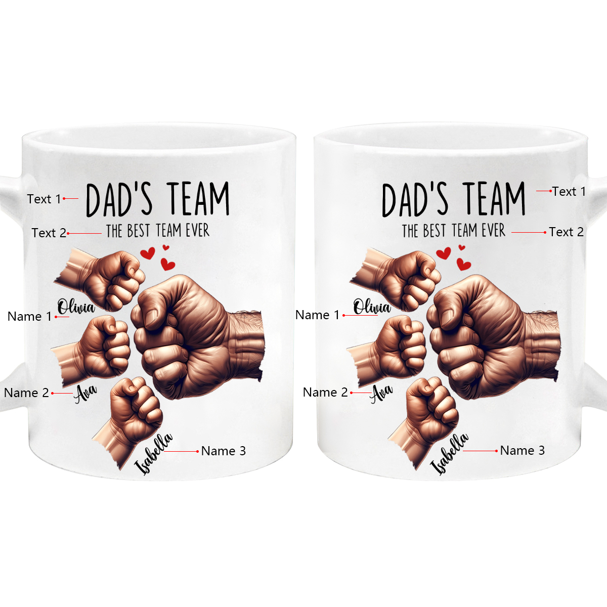 3 Names-Personalised Fist Bump Double Sided Printed Mug-Customised Father's Day Gift for Dad | Jessemade