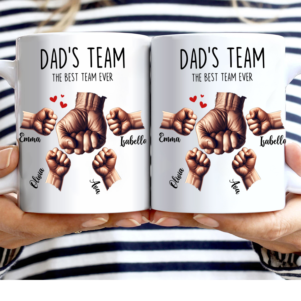 4 Names-Personalised Fist Bump Double Sided Printed Mug-Customised Father's Day Gift for Dad | Jessemade