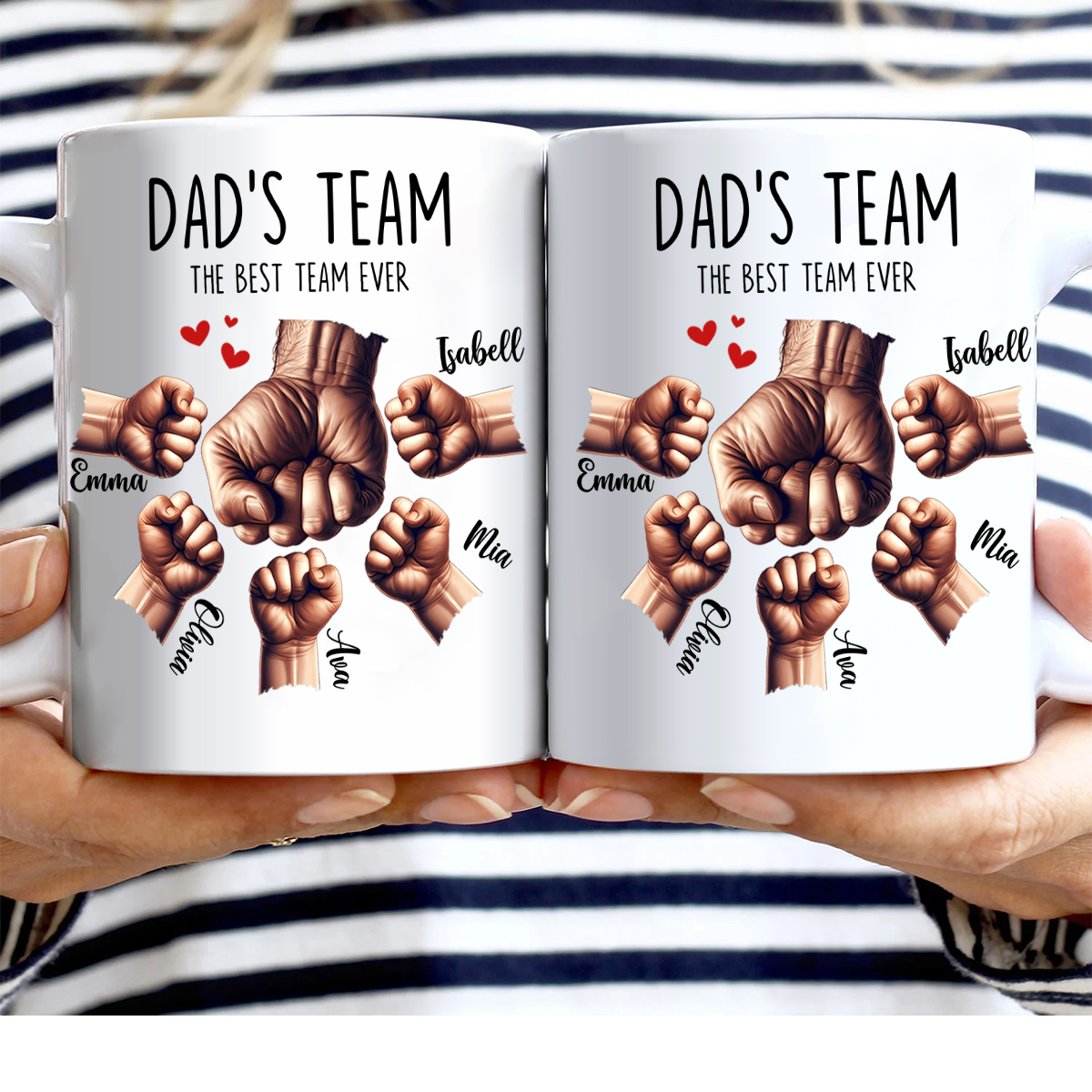 5 Names-Personalised Fist Bump Double Sided Printed Mug-Customised Father's Day Gift for Dad | Jessemade
