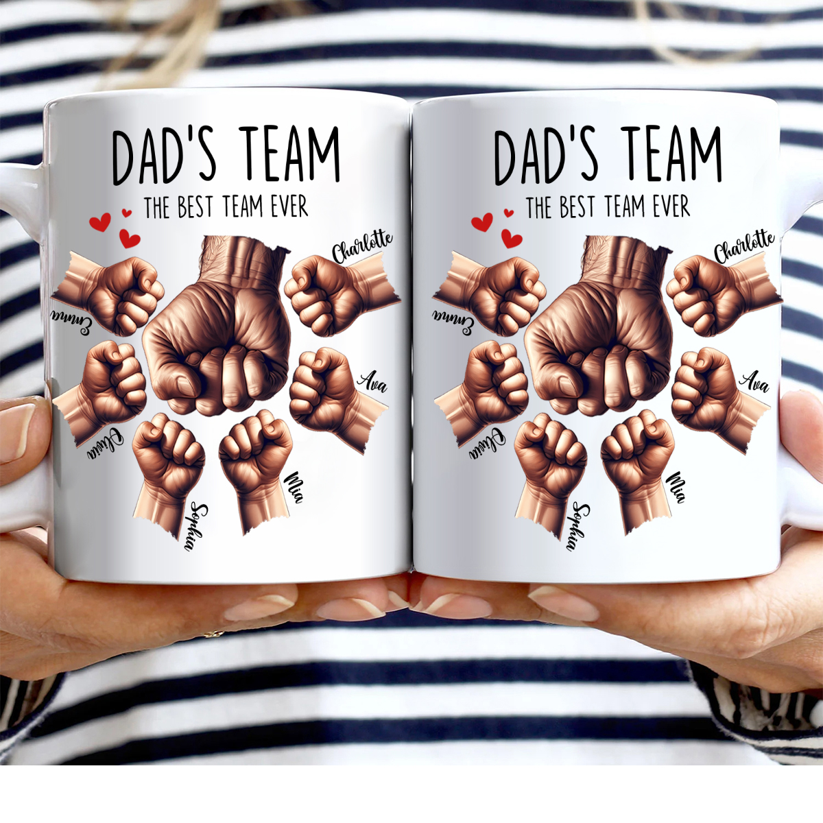 6 Names-Personalised Fist Bump Double Sided Printed Mug-Customised Father's Day Gift for Dad | Jessemade