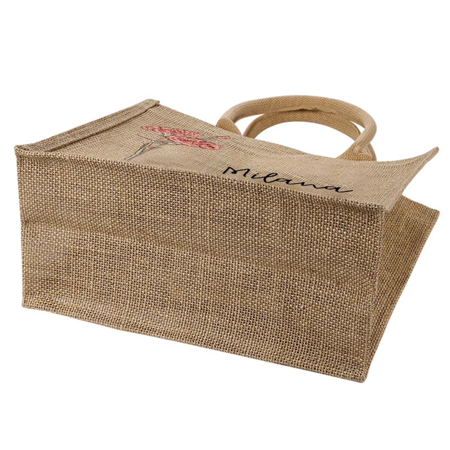 Personalized Birth Flower & Name Tote Bag Beach Jute Bag Birthday Wedding Party Travel Gift for Women/Girls