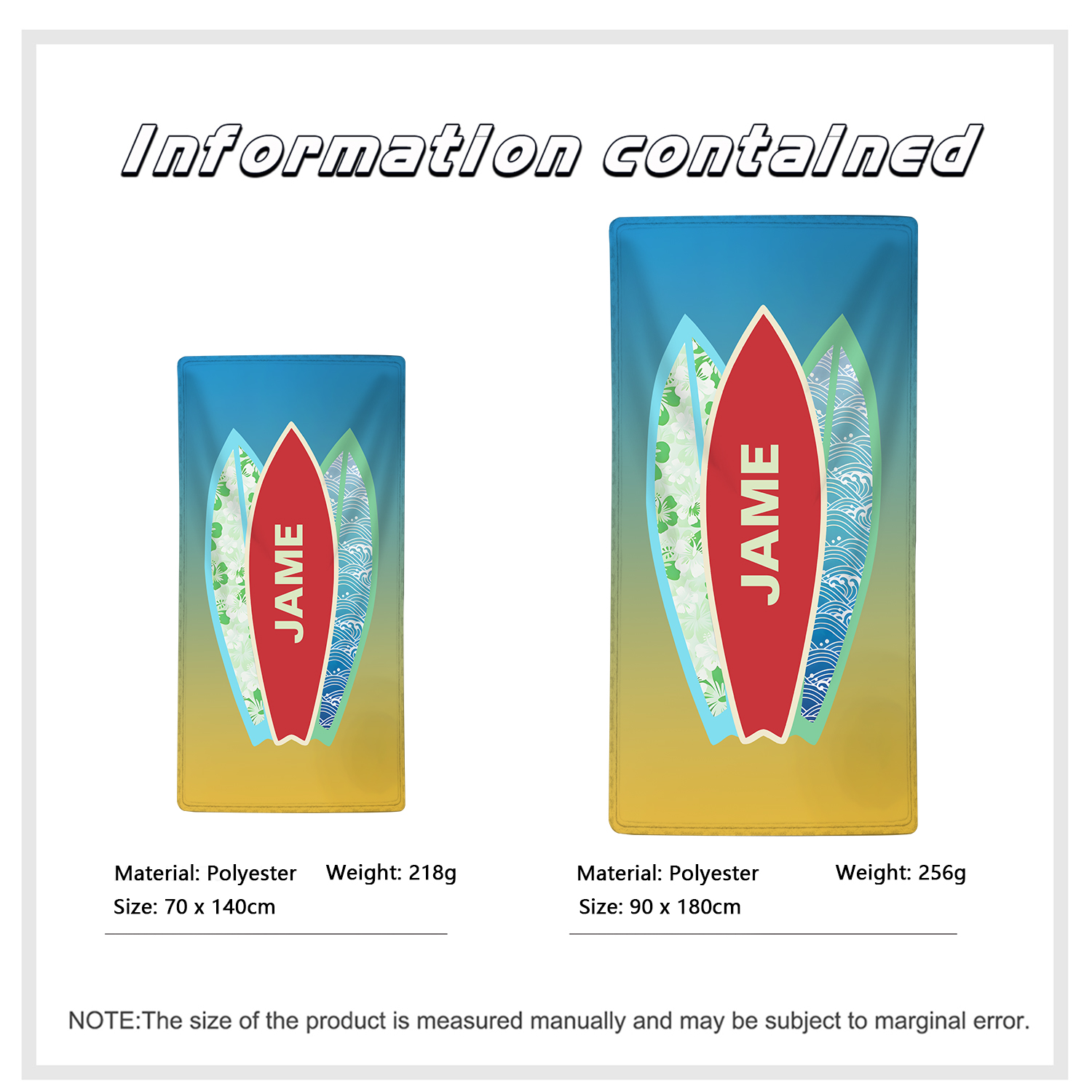 Personalized Name Summer Blue Feather Beach Personalized Beach Towel