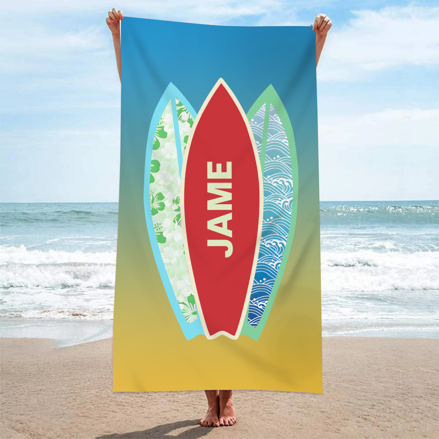 Personalized Name Summer Blue Feather Beach Personalized Beach Towel