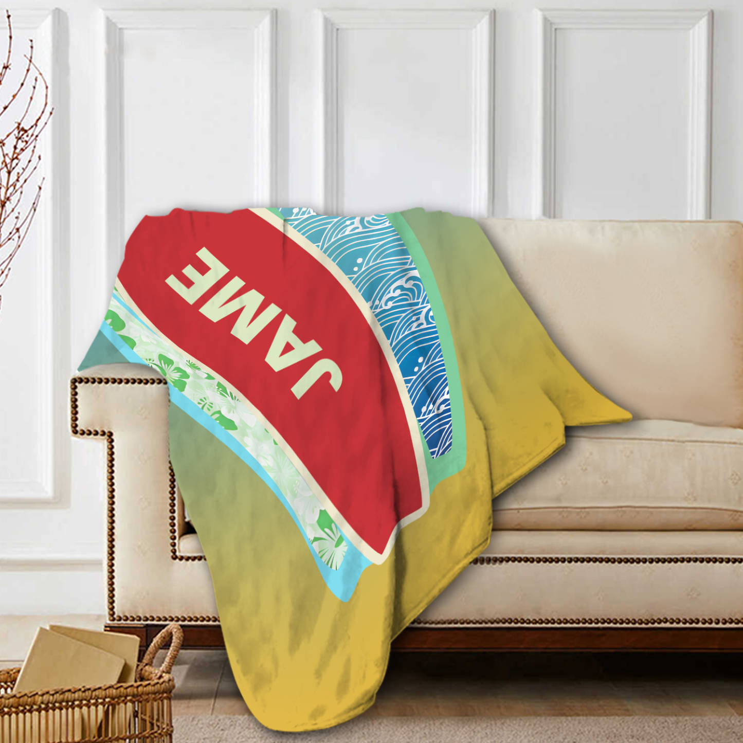 Personalized Name Summer Blue Feather Beach Personalized Beach Towel