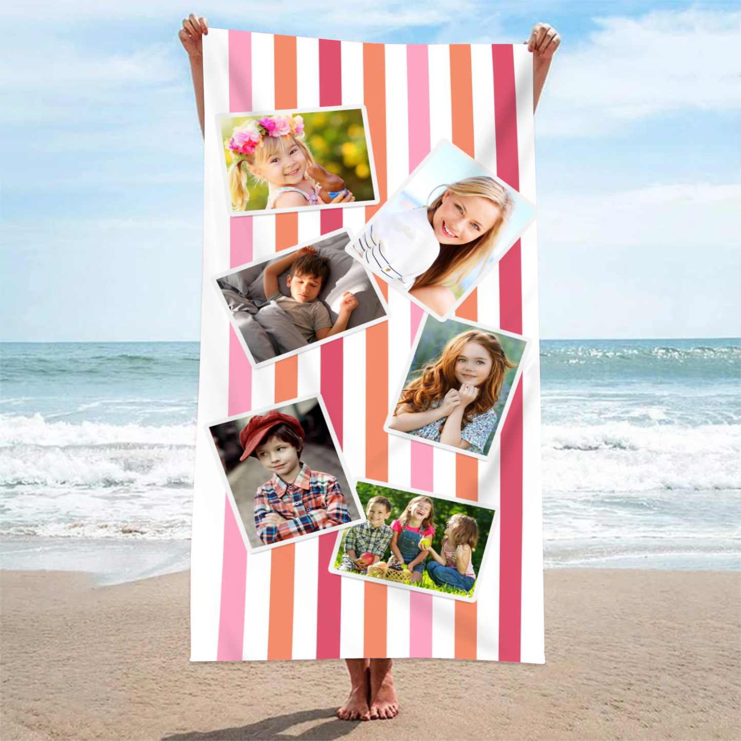 Personalized 6 Photos Summer Beach Personalized Beach Towel For Her/Him