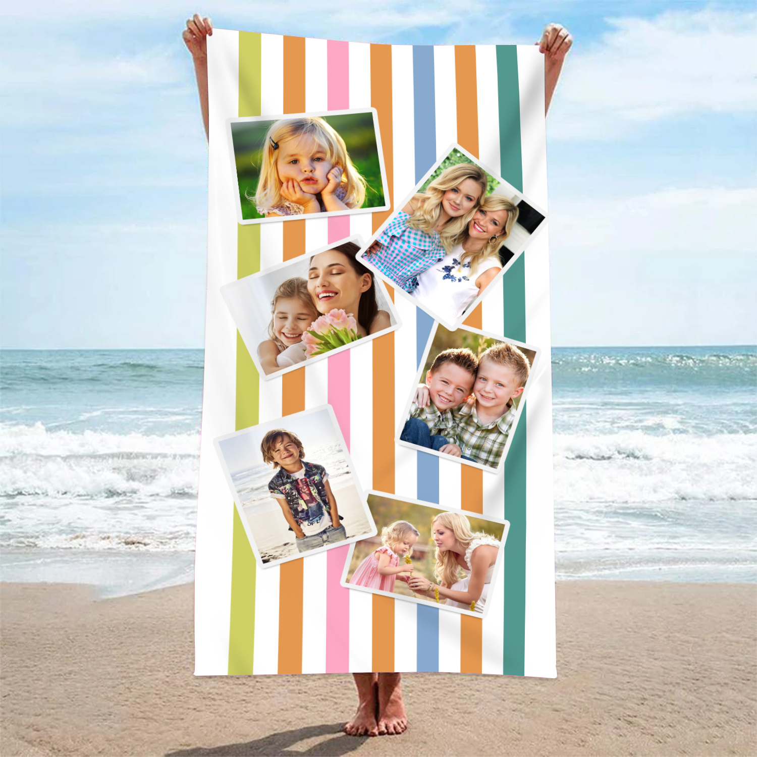 Personalized 6 Photos Summer Beach Personalized Beach Towel For Her/Him