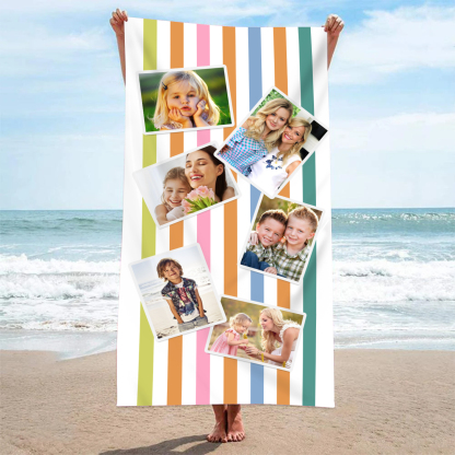 Personalized 6 Photos Summer Beach Personalized Beach Towel For Her/Him