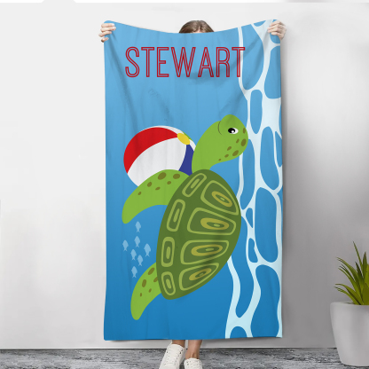 Personalized Name Summer Beach Personalized Beach Towel With Turtle/Starfish/Whale/Crab For Her/Him