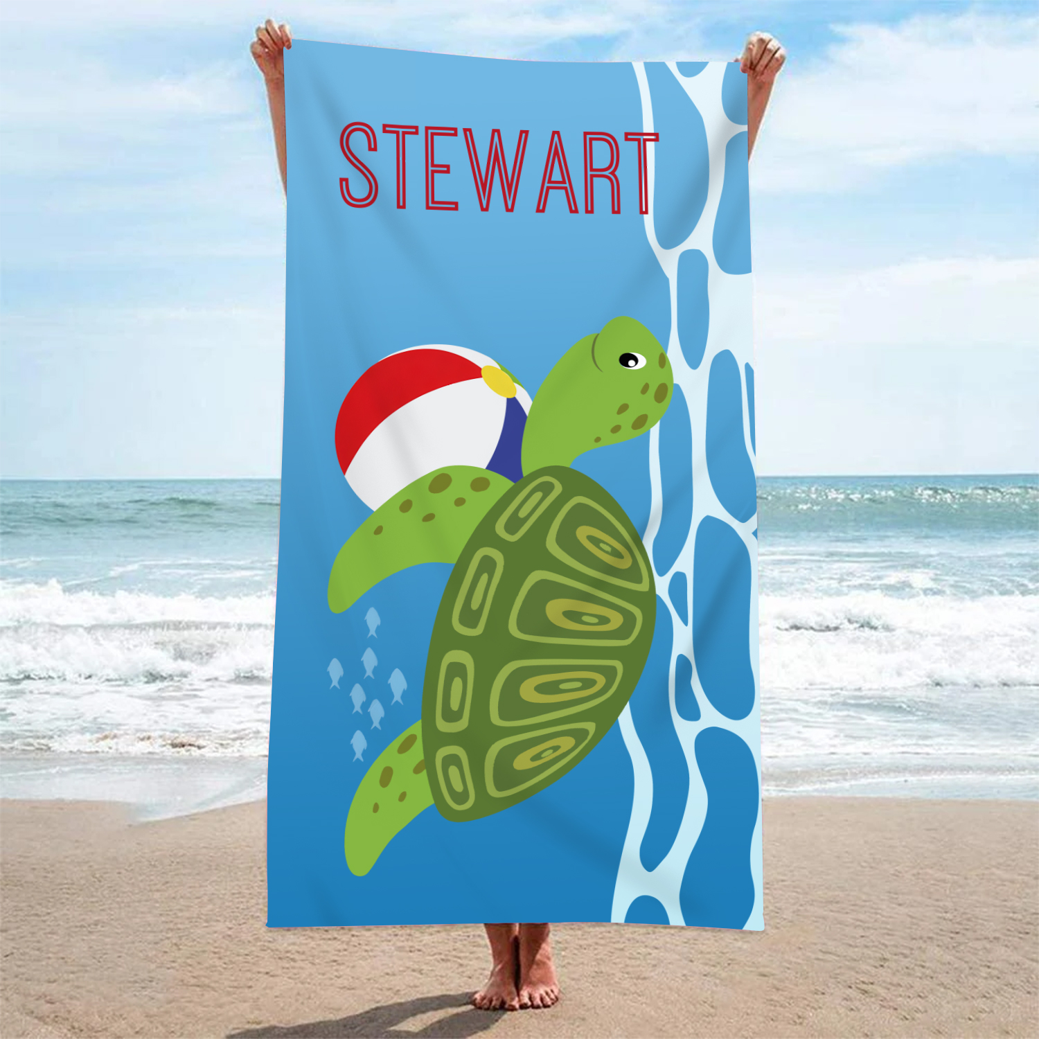 Personalized Name Summer Beach Personalized Beach Towel With Turtle/Starfish/Whale/Crab For Her/Him