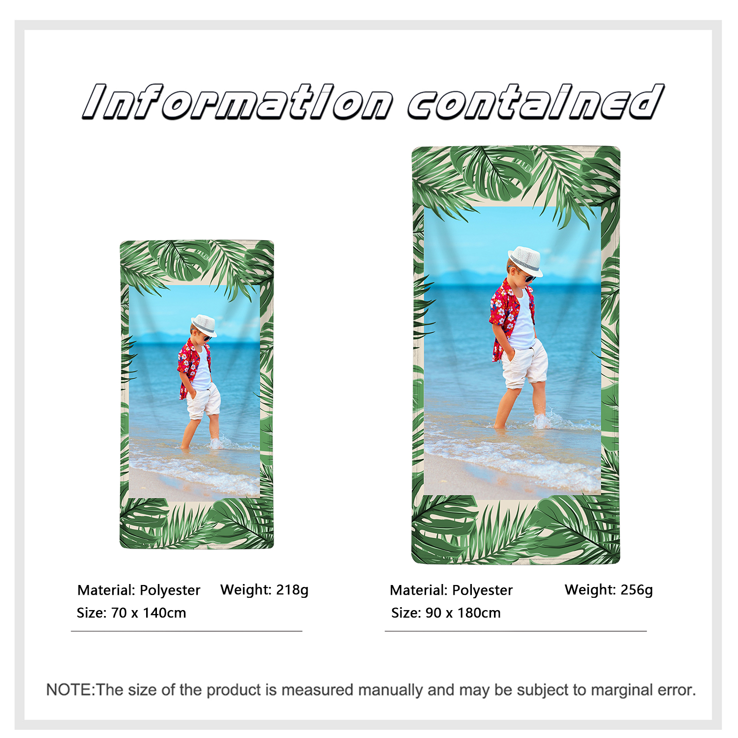 Personalized 1 Photo Summer Green Feather Beach Personalized Beach Towel For Her/Him