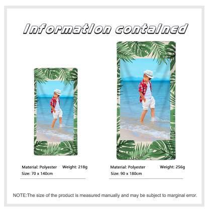 Personalized 1 Photo Summer Green Feather Beach Personalized Beach Towel For Her/Him